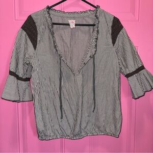 Free People Striped Blouse with Lace Accents